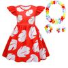MSSmile-FANKID Little Girls Hawaiian Costume Dress With Luau Flower Leis Accessories Flower Hair Clip(4-5Years/110cm,red) view 1