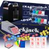 Extguds Casino Poker Set,Blackjack/Texas Hold'em/Poker Set with Card Shoe,Discard Tray, Automatic Shuffler,200 Chips,6 Deck Card,Double-Sided FeltBlue,10 Cut Cards,Casino Table Game Set view 1