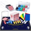 Extguds Entertainment Casino Game Set,Blackjack,Texas Hold'em,Poker Card Kit with Card Dealing Shoe,Discard Tray,200 Chips,6 Deck Card,Double-Sided FeltBlue,10 Cut Cards,Blackjack Set view 1
