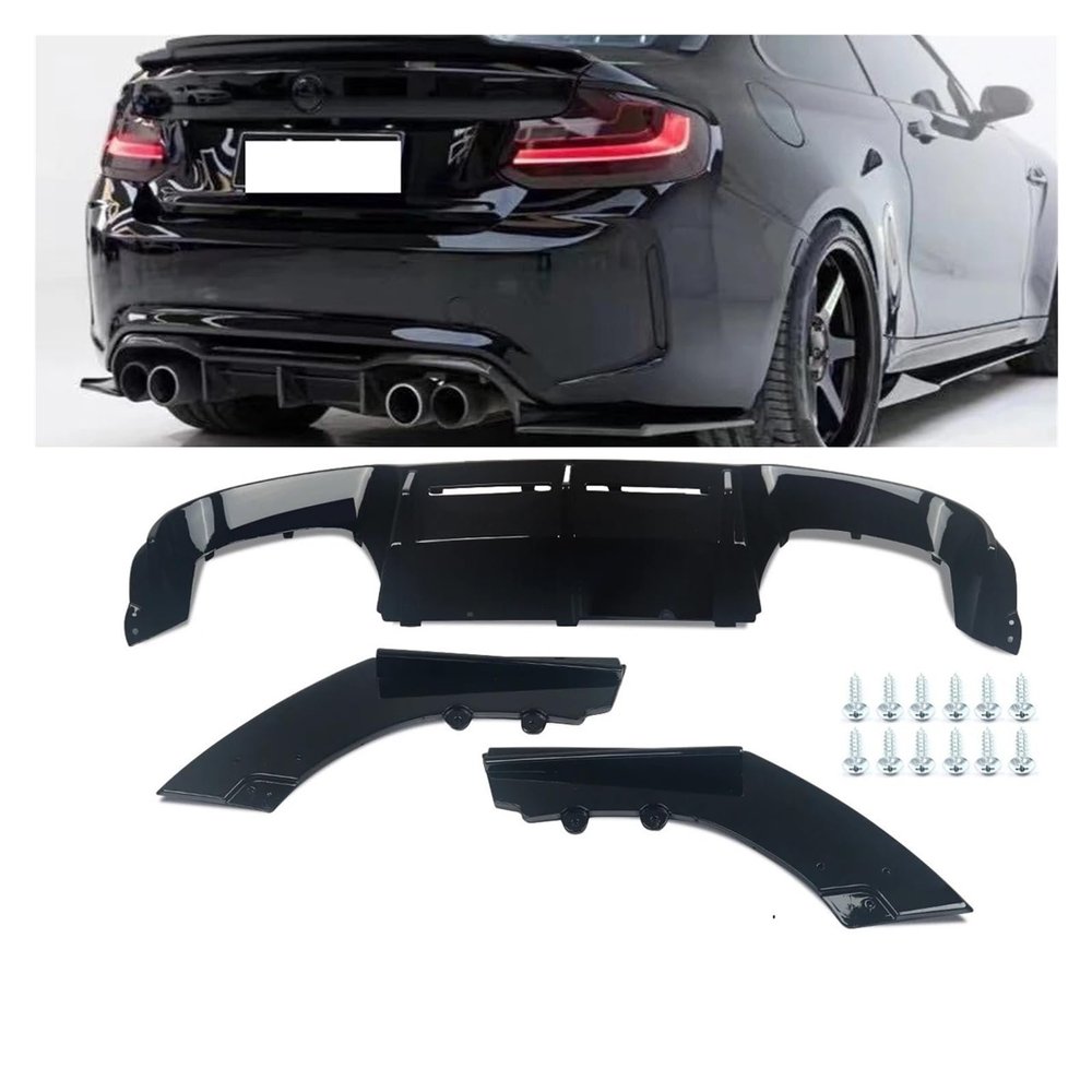 3PCS Rear Lip Spoiler Bumper Compatible for BMW M2 Diffuser F87 Coupe M2C Competion 2015+ Gloss Black