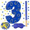 16 Inch Number 3 Double Sided Printing Blue Gold Ring Pinata with 16 Inch Piata Stick Blindfold Confetti for Boy Girl Kids 3rd Birthday Party Decorations (3rd) view 1