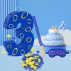 16 Inch Number 3 Double Sided Printing Blue Gold Ring Pinata with 16 Inch Piata Stick Blindfold Confetti for Boy Girl Kids 3rd Birthday Party Decorations (3rd) view 4