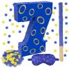 16 Inch Number 7 Double Sided Printing Blue Gold Ring Pinata with 16 Inch Piata Stick Blindfold Confetti for Boy Girl Kids 7th Birthday Party Decorations (7th) view 1