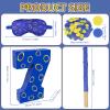 16 Inch Number 7 Double Sided Printing Blue Gold Ring Pinata with 16 Inch Piata Stick Blindfold Confetti for Boy Girl Kids 7th Birthday Party Decorations (7th) view 2