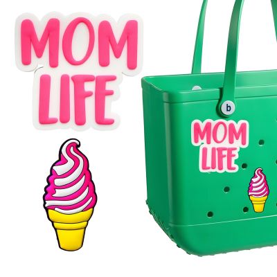 Charms for Bogg Bag, Decorative Rubber Charms for Beach Tote Bags, Personalized Insert Accessories for Simply Southern and Bogg Bags (mom life+frozen yogurt)
