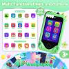 Jusvenmt Kids Smart Phone for Boys, Dinosaur 2.8 Touchscreen Toy Phones Christmas Birthday Gift for Boy Ages 3-9, Toddler Play Learning Cell Phone with Dual Camera, Game, MP3 Player, 32GB Card, Green view 2