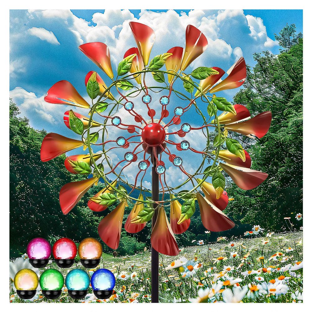 83in Wind Mill for Yard and Garden Outdoor Spinners Multi-Color Seasonal LED Lighting Solar Wind Spinners with Lights