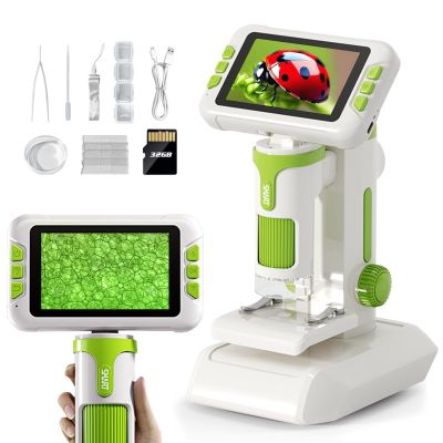 4.0" Microscope for Kids, 2025 New Upgraded 1600X Handheld Digital 3-in-1 Microscope with Slides, Portable STEM Toy Kit, Educational Gift for Ages 8-12, 32GB TF Card Included, Green