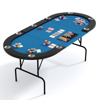 Reljofum Oval Poker Table with Collapsible Legs, Casino Leisure Gamimg Table for 10 Players, Texas Holdem Blackjack Poker Table with Stainless Steel Cup Holder