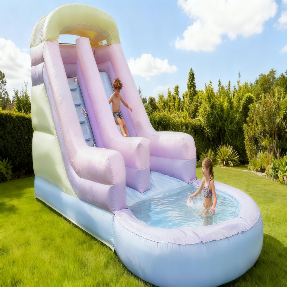 Commercial PVC Water Slide for Kids Colorful Inflatable Water Slide Bounce House with Blower Wet Dry Combo Durable PVC Splash Water Pool for Backyard Parties Beach