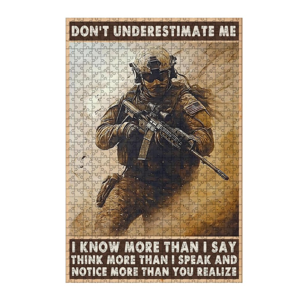 1000 Piece Difficult Wooden Jigsaw Puzzle Don't Underestimate Me U.S Army Adults Kids Challenging Family Game Stress Relief Focus Tool & Educational Toy for Home Decor 29.5x19.7 Inch