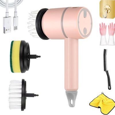 2024 Best Dish Cleaning Gun for Dishes & Baby Bottles, Kitchen & Bathroom Use - Pink with 2 Brush Heads, Effortless Dishwashing & Deep Cleaning Tool