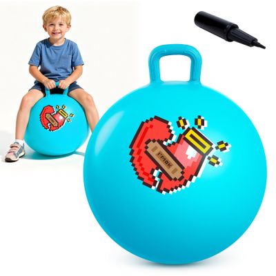 EVERICH TOY Hopper Ball for Kids, 18In Ride On Bouncy Ball with Handle, Blue Heart Girls Toys for Indoor Outdoor Active Play Toys Easter Basket Stuffers Girls Boys Gifts for 4 5 6 7 8 Yr Old