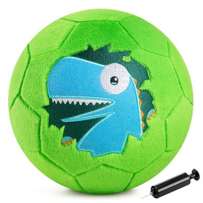 ZOOJOY Soft Balls for Toddlers 1-3, Silent Indoor Soccer Ball Size 3, Plush Inflatable House Ball for Kids 3-5, Kickball Toys First Birthday Gifts for Baby Boys Girls, Green Dinosaur, Pump Include