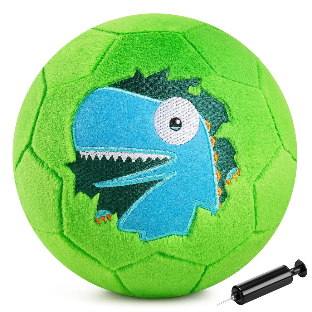 ZOOJOY Soft Balls for Toddlers 1-3, Silent Indoor Soccer Ball Size 3, Plush Inflatable House Ball for Kids 3-5, Kickball Toys First Birthday Gifts for Baby Boys Girls, Green Dinosaur, Pump Include