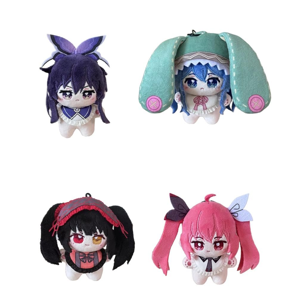 4pcs Yatogami Tohka Plush Tokisaki Kurumi Soft Figure Stuffed Pillow 4" Mini Anime Plushies Hug Pillow Wallet Pendant Ornament Gifts