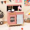 Costzon Kids Kitchen Playset, Wooden Kitchen Playset w/Door Curtain, Stoves, Sink, Faucet & Oven, Chef Pretend Play Set w/Cookware Accessories, Play Kitchen for Kids 3+ Years Old view 1