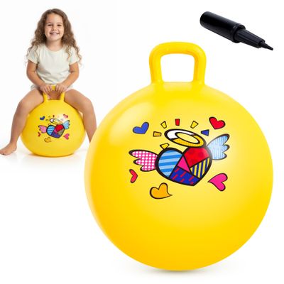 EVERICH TOY Hopper Ball for Kids, 18In Ride On Bouncy Ball with Handle, Yellow Heart Girls Toys for Indoor Outdoor Active Play Toys, Best Christmas Girls Boys Gifts for 4 5 6 7 8 Yr Old