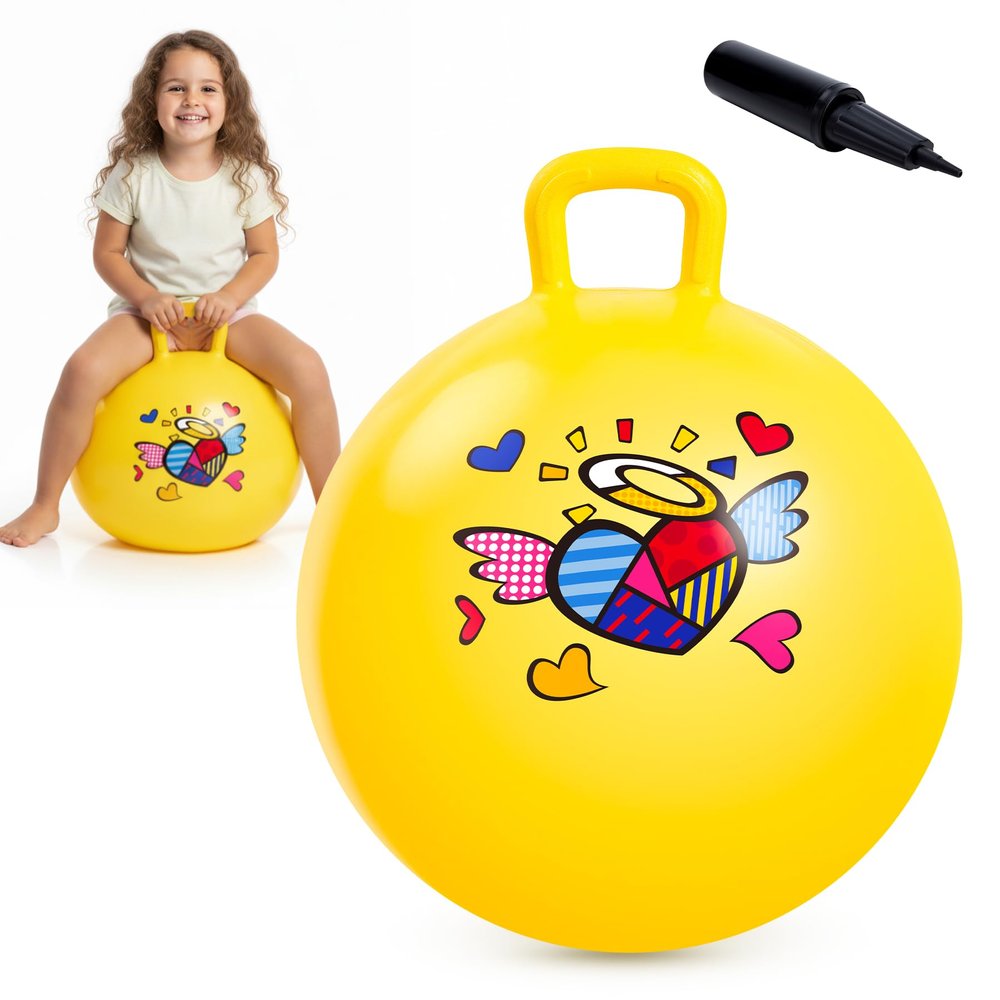 EVERICH TOY Hopper Ball for Kids, 18In Ride On Bouncy Ball with Handle, Yellow Heart Girls Toys for Indoor Outdoor Active Play Toys, Best Christmas Girls Boys Gifts for 4 5 6 7 8 Yr Old