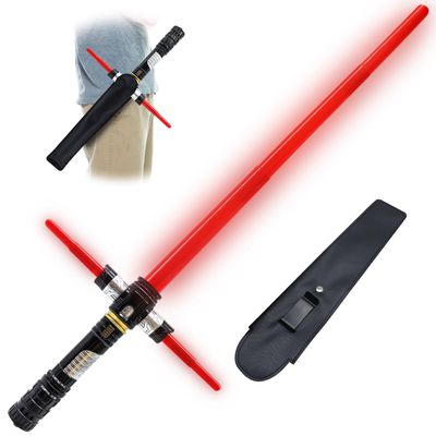 Gianby Light Up Saber for Kids, Red Light Swords with FX Sound, LED Light Expandable Light Sword Set for Galaxy War Fighter Warriors, Halloween, Holiday, Birthday Roleplay Party (with Belt Clip)