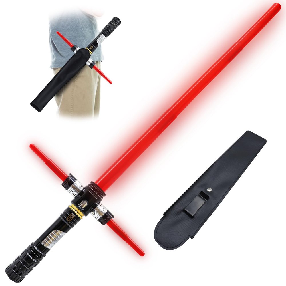 Gianby Light Up Saber for Kids, Red Light Swords with FX Sound, LED Light Expandable Light Sword Set for Galaxy War Fighter Warriors, Halloween, Holiday, Birthday Roleplay Party (with Belt Clip)