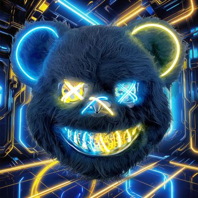 ArtioHipo Halloween Glowing Black Bear Mask, Bloody Bear Mask Cosplay, Scary Halloween Costumes Party Decorations Gift (Yellow and Blue)