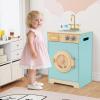 HONEY JOY Kids Laundry Playset, Wooden Toy Washing Machine with Laundry Accessories, Rotary Wheel with Beads, Pretend Play Washer Toy Kitchen Set with Sink & Drawer, Gift for Boys Girls, Blue view 2