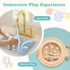 HONEY JOY Kids Laundry Playset, Wooden Toy Washing Machine with Laundry Accessories, Rotary Wheel with Beads, Pretend Play Washer Toy Kitchen Set with Sink & Drawer, Gift for Boys Girls, Blue view 3