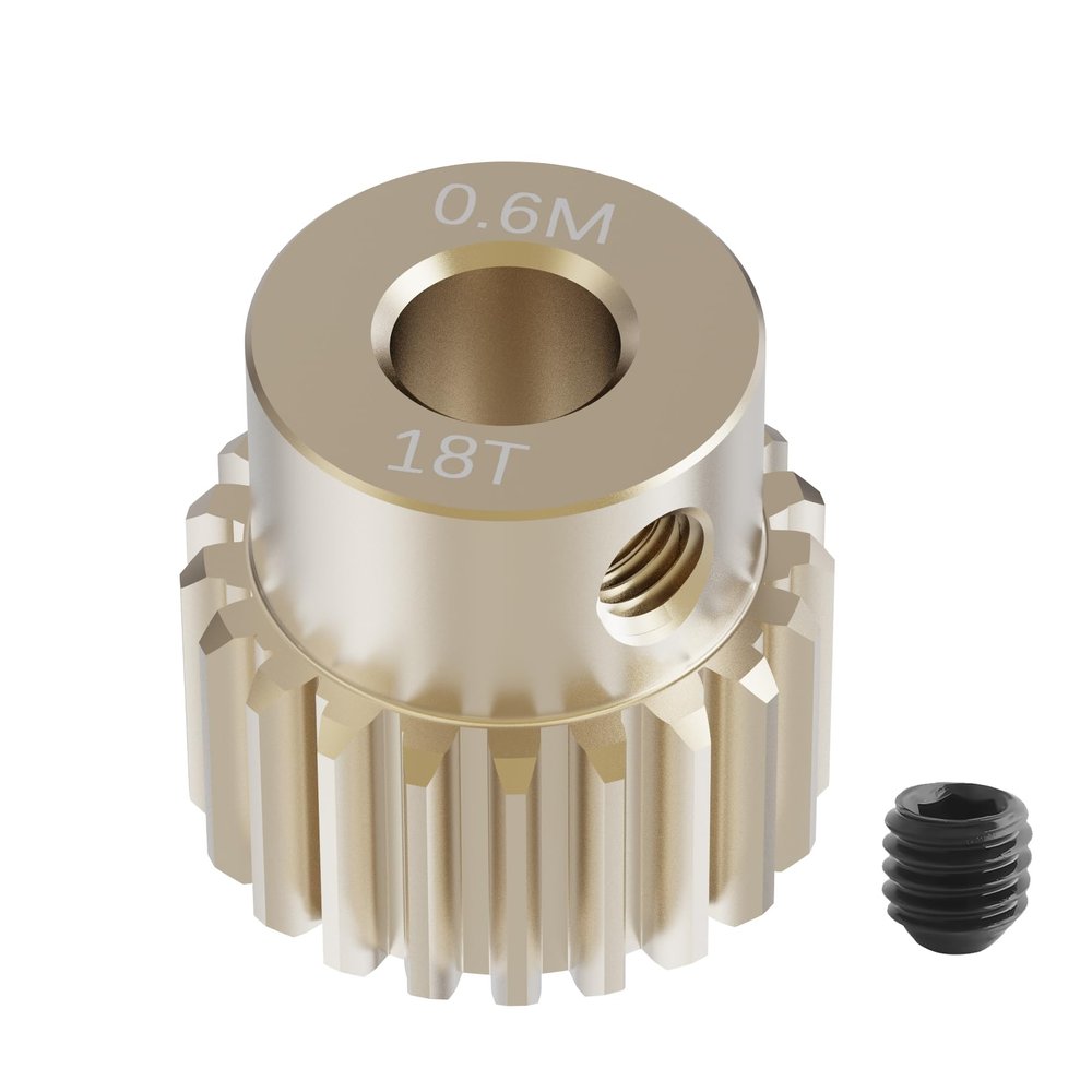 FOCMKEAS M0.6 Pinion Motor Gear 18T 1/8 inch(3.175mm) Shaft Hole, 7075 Aluminum Alloy Pitch Gears RC Upgrade Part fit for RC Brushless Brush Motor of 1/10 Model Car Climbing Car