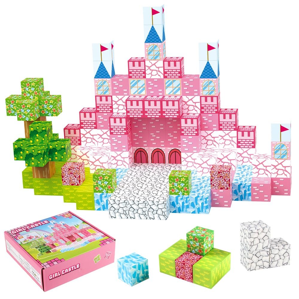 128PCS Magnetic Blocks Building Toys - 1" Magnet Cubes, Build Princess Castle, Magnetic Tiles Building Blocks, STEM Innovation Toys, Ideal Gifts for Christmas Birthday for Kids Age 3 4 5 6 7 8 9 10