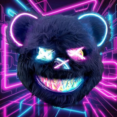 ArtioHipo Halloween Glowing Black Bear Mask, Bloody Bear Mask Cosplay, Scary Halloween Costumes Party Decorations Gift (Pink and Blue)