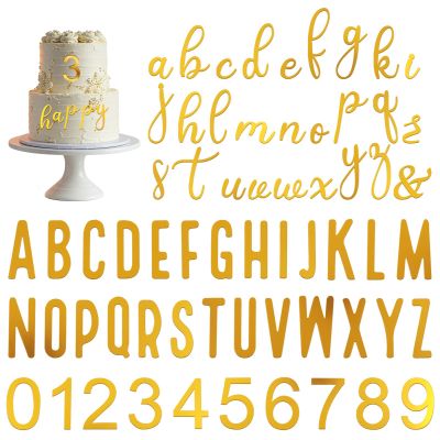 124 Pcs Gold 0-9 Number Cakes Toppers, Custom Name Cake Topper Acrylic Letters, Acrylic Alphanumeric Cake Topper with A-Z Letter Cakes Decoration Pick for Wedding Birthday Party