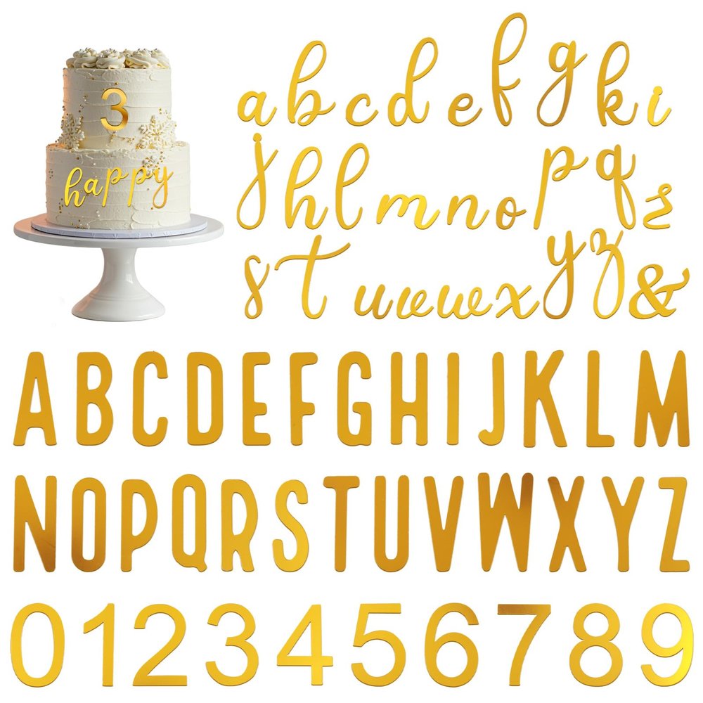 124 Pcs Gold 0-9 Number Cakes Toppers, Custom Name Cake Topper Acrylic Letters, Acrylic Alphanumeric Cake Topper with A-Z Letter Cakes Decoration Pick for Wedding Birthday Party