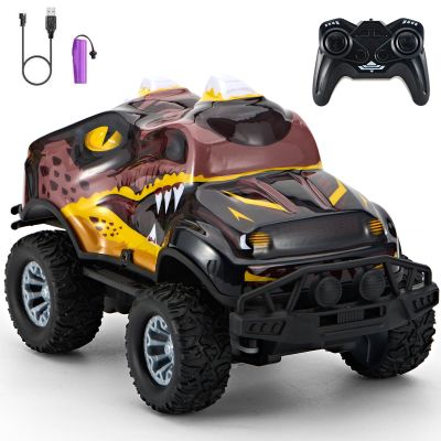 JOYBLI Dinosaur-Shaped Off-Road Vehicle Remote Control Cool Off-Road Vehicle Truck, 2.4GHz RC Car with LED Lights, 1:20Scale, RC Truck, Remote Control car from a Long Distance.Gifts for Boys (Brown)