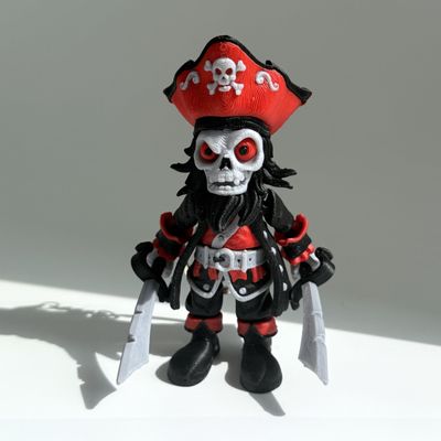 3D Printed Articulated Animals Pirate Skeleton,8-Inch Poseable Pirate Desk Decor,Unique Gift for Home & Office,3D Decorative Ornaments(Pirate) (Skeleton)