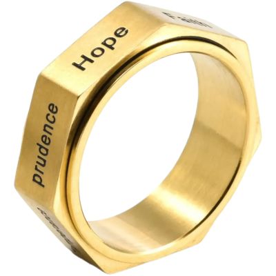 CRNXVDXO Catholic The Seven Holy Virtues Spinner Heptagon Geometric Ring for Men Women Punk Rock Stainless Steel Fidget Anxiety & Stress Relief Rotating Rings Religious Inspirational Jewelry (Gold, 11)