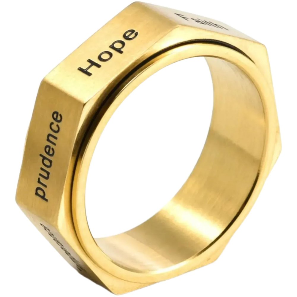 CRNXVDXO Catholic The Seven Holy Virtues Spinner Heptagon Geometric Ring for Men Women Punk Rock Stainless Steel Fidget Anxiety & Stress Relief Rotating Rings Religious Inspirational Jewelry (Gold, 11)