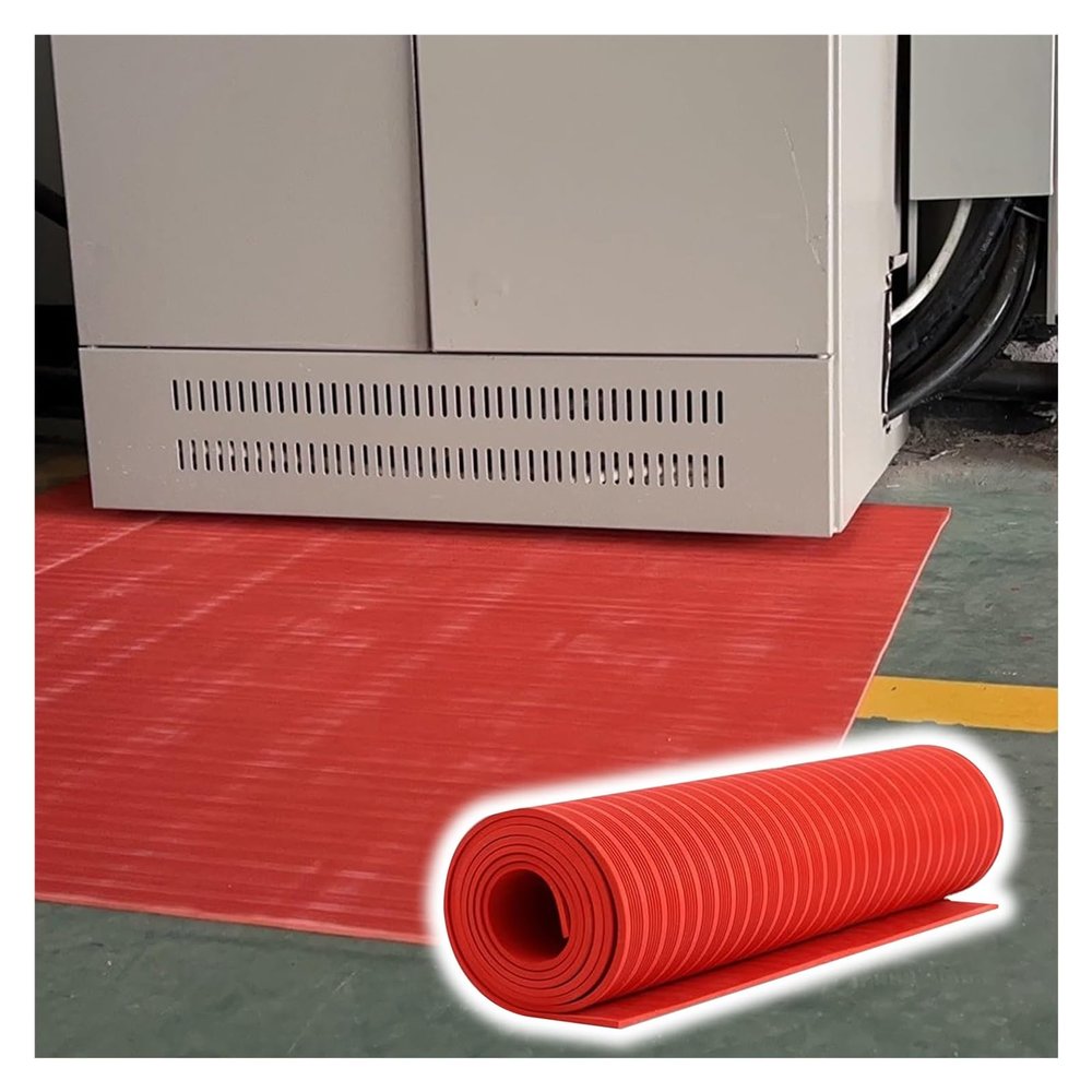 Electrical Insulating Rubber Matting, Commercial High Voltage Insulated Electrician Operation Pad for Distribution Room/Substation/Power Plants, Waterproof & Non-Slip Switchboard Mat(Red,LxWxT 19' x 3
