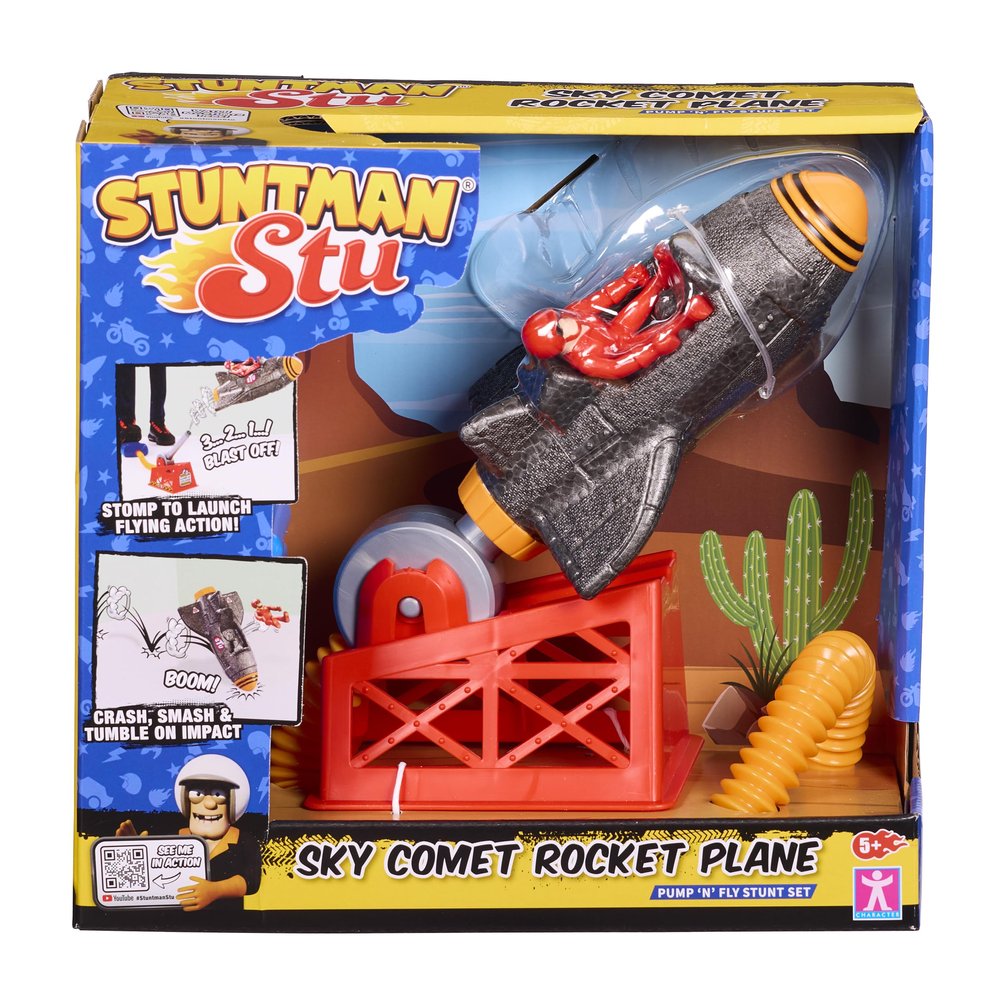 Stuntman Stu Sky Comet Rocket Airplane Stomp and Launch Toy Plane. Create Funny Stunts at Home Toy