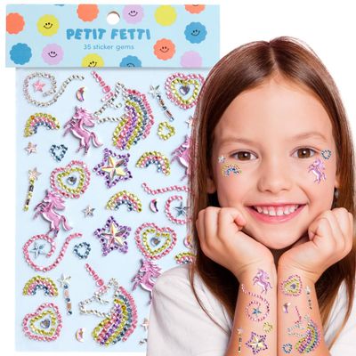 xo, Fetti 35pc Unicorn Face Gems Rainbow | Kids Party Magic Stickers
