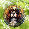 1 Pack Cavalier King Charles Spaniel Dog Wind Spinners 10 Inch Stained Glass Dog Front Door Flowers Shape Design Metal Wind Spinners for Home Garden Window Dog Lover Gift for Women Men view 1