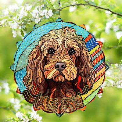 1 Pack Cockapoo Dog Dog Hanging Wind Spinner 10 Inch Stained Glass Dog Outdoor Flowers Shape Design 3D Hanging Wind Spinner for Window Porch Balcony Dog Lover Worth Gift