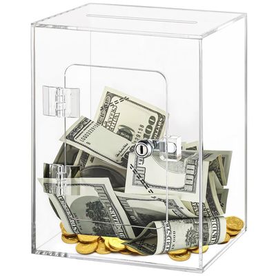 Clear Acrylic Piggy Bank With Key Lock, Coin Saving Box With Secure Closure, Openable Money Pot, Storage Jar For Bills And Coins