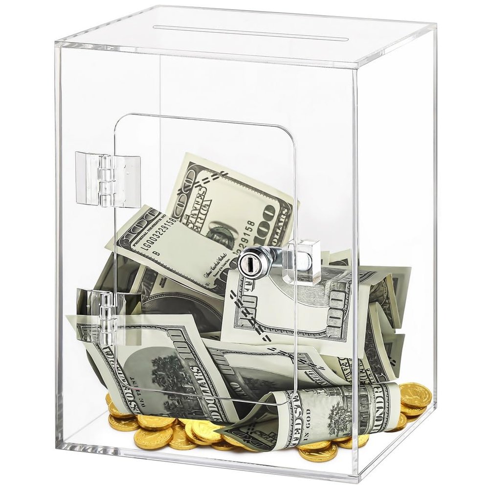 Clear Acrylic Piggy Bank With Key Lock, Coin Saving Box With Secure Closure, Openable Money Pot, Storage Jar For Bills And Coins