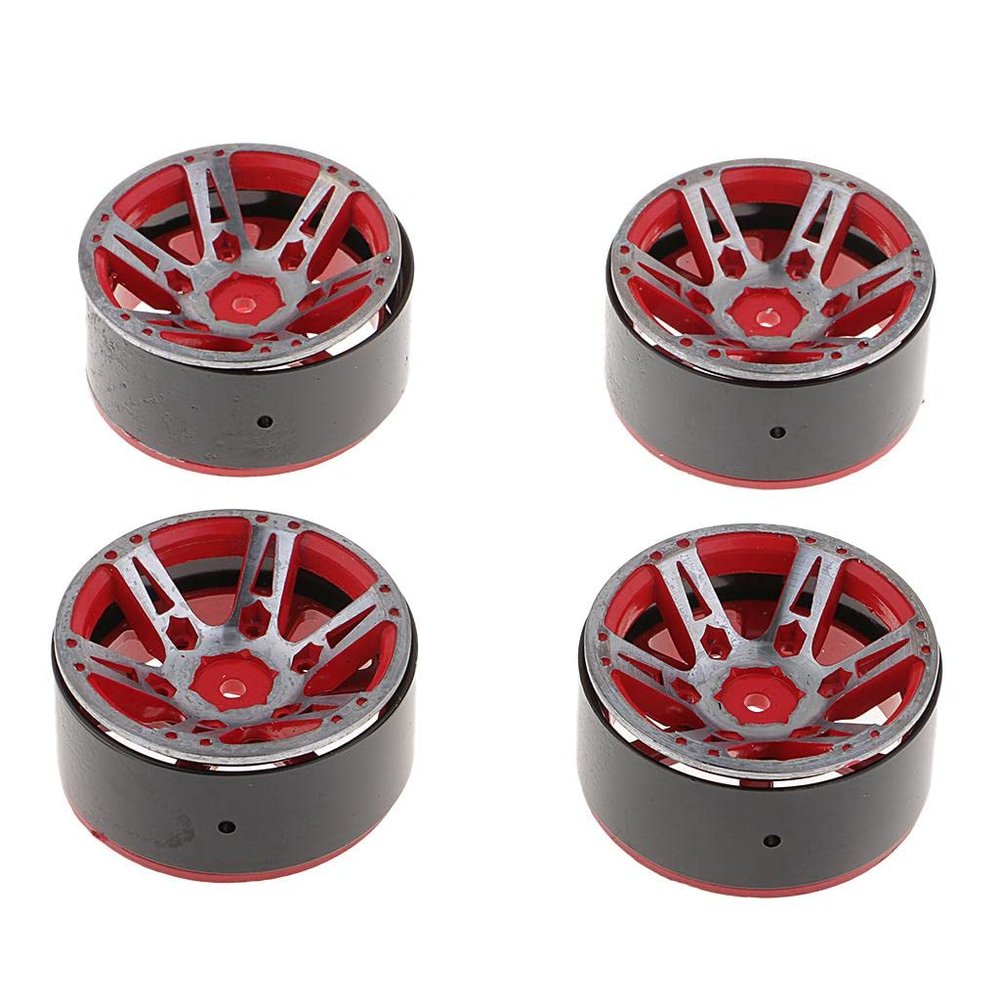 4-Pack Aluminum Wheel for 1/10 Crawler, Red, 1.9 Inch
