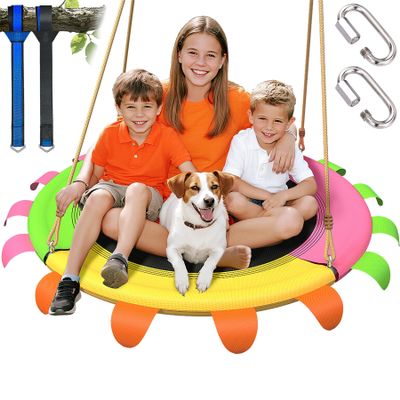 40" Tree Swing for Kids Outdoor - 600lb Weight Capacity, Saucer Swing with Adjustable Straps & Ropes, Weather-Resistant Teslin Material Seats (Child-Safe, Vibrant Colors)