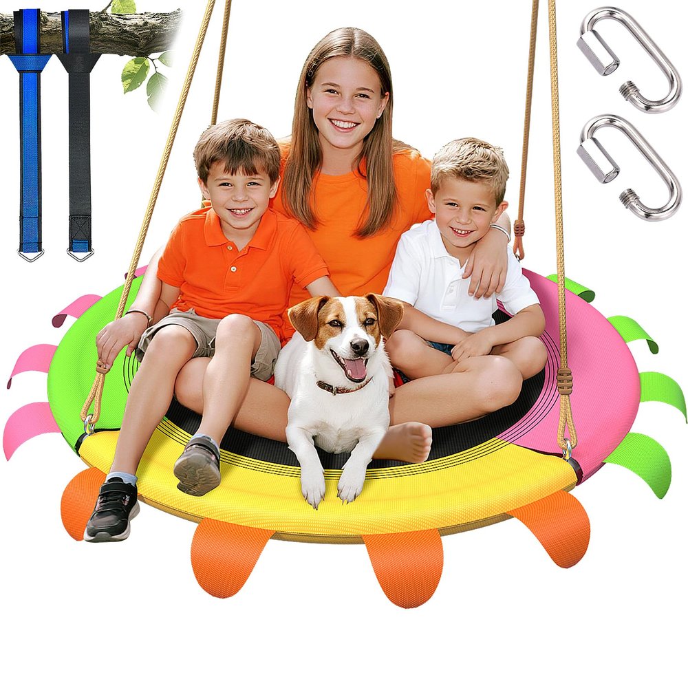 40" Tree Swing for Kids Outdoor - 600lb Weight Capacity, Saucer Swing with Adjustable Straps & Ropes, Weather-Resistant Teslin Material Seats (Child-Safe, Vibrant Colors)