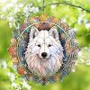 1 Pack Samoyed Dog Hanging Wind Spinners 10 Inch Stained Glass Dog Farmhouse Flowers Shape Design Aluminum Metal Wind Spinners for Garden Window Home Dog Owner Worth Gift view 1