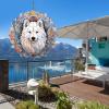 1 Pack Samoyed Dog Hanging Wind Spinners 10 Inch Stained Glass Dog Farmhouse Flowers Shape Design Aluminum Metal Wind Spinners for Garden Window Home Dog Owner Worth Gift view 3