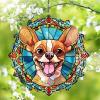 1 Pack Chihuahua Dog Wind Spinners 10 Inch Stained Glass Dog Yard Flowers Shape Design Metal 3D Hanging Art for Home Outdoor Indoor Dog Mom Dad Worth Gift view 1